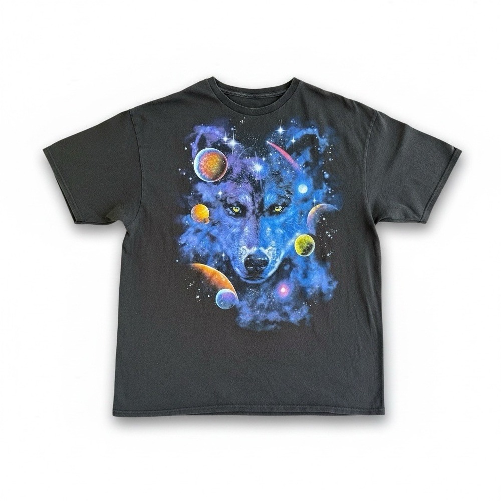Space Wolf Print Tshirt XL Short Sleeve Black By ODM